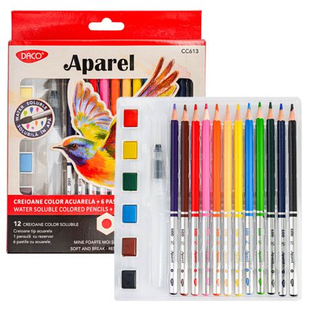 Creioane colorate acuarela DACO Aparel, 12 buc/set